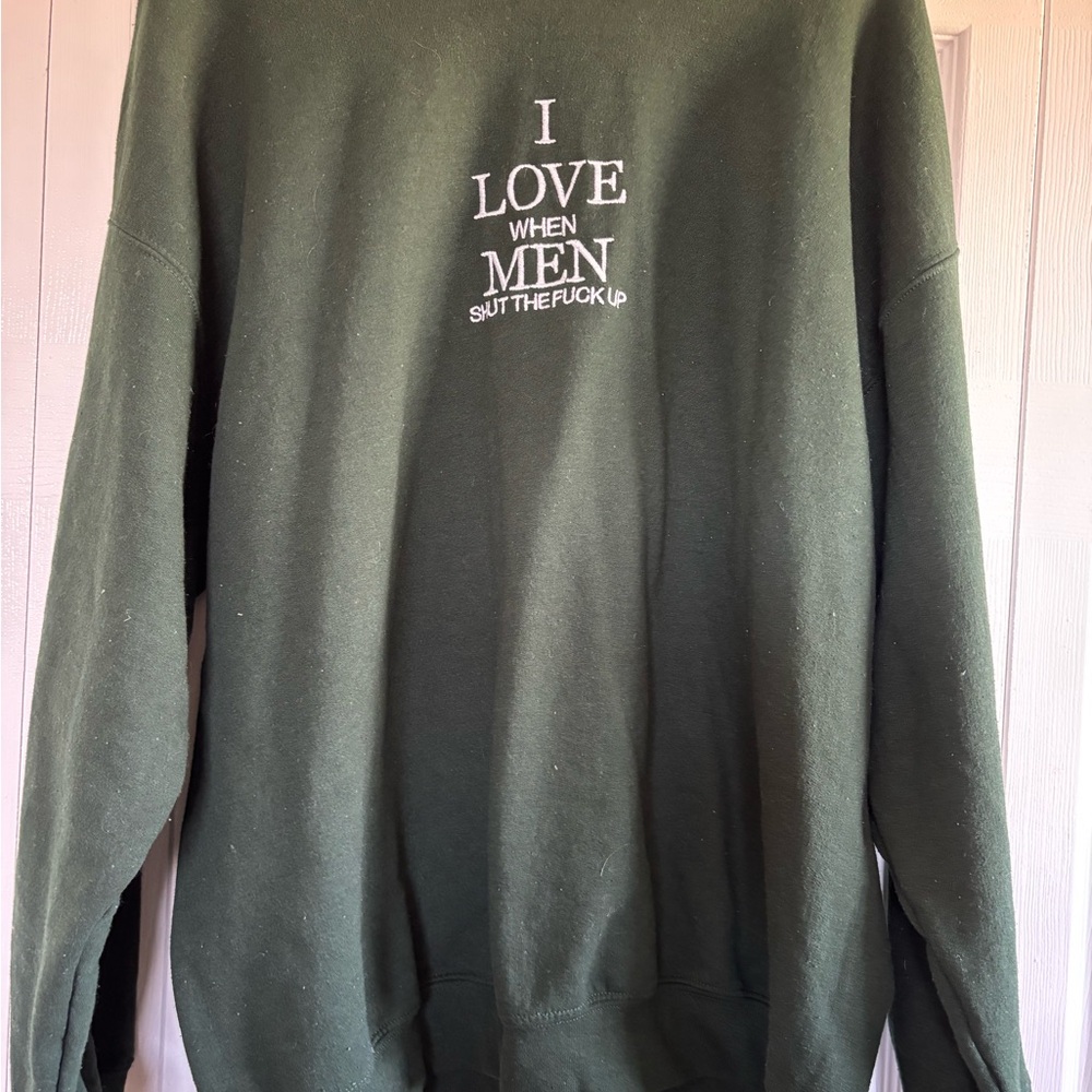 Gildan Forest Green Pullover Sweatshirt with White Embroidered Text
